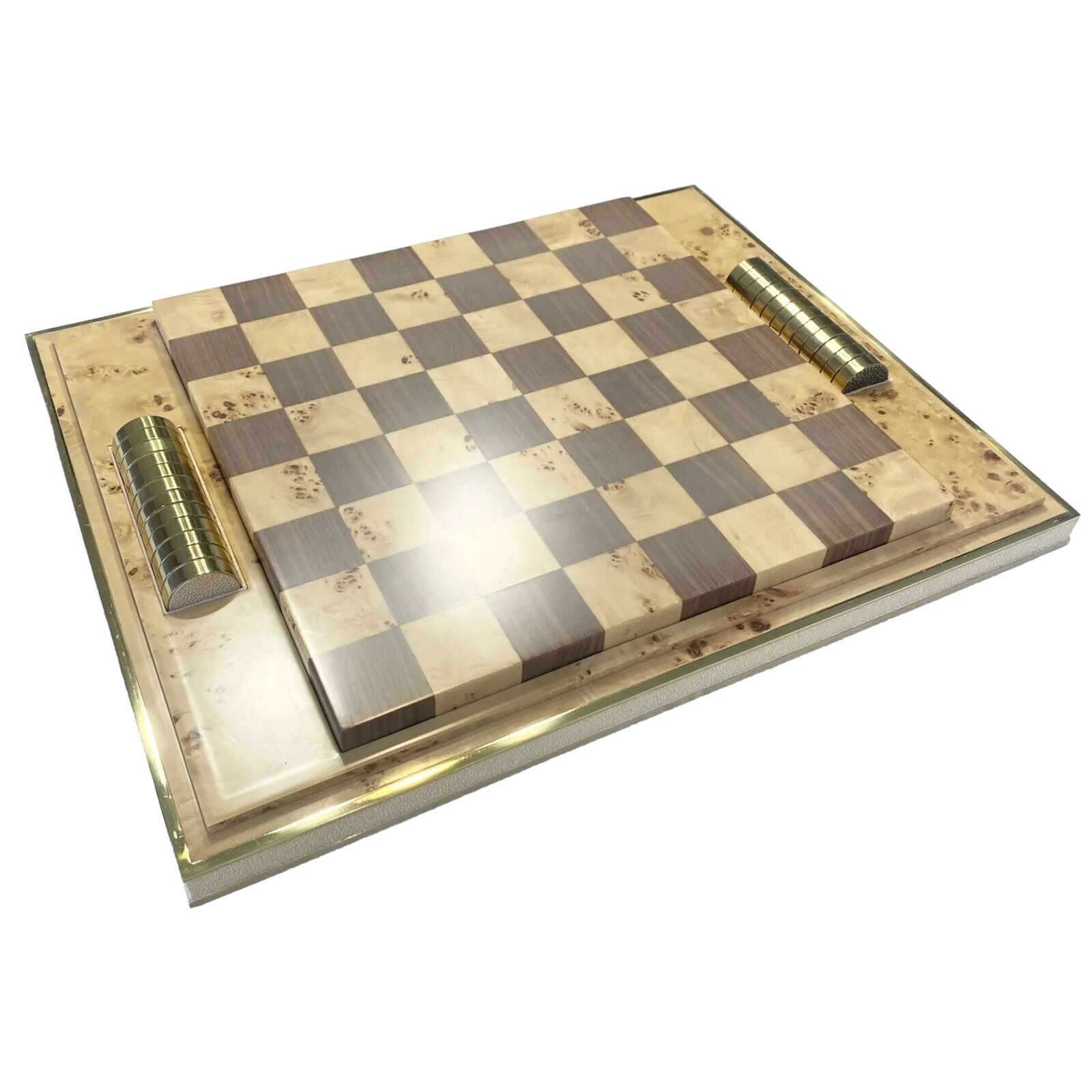AERIN Shagreen Burl Walnut AH5387 Checkers Tray Set Cream Beige (MSRP $1,995)