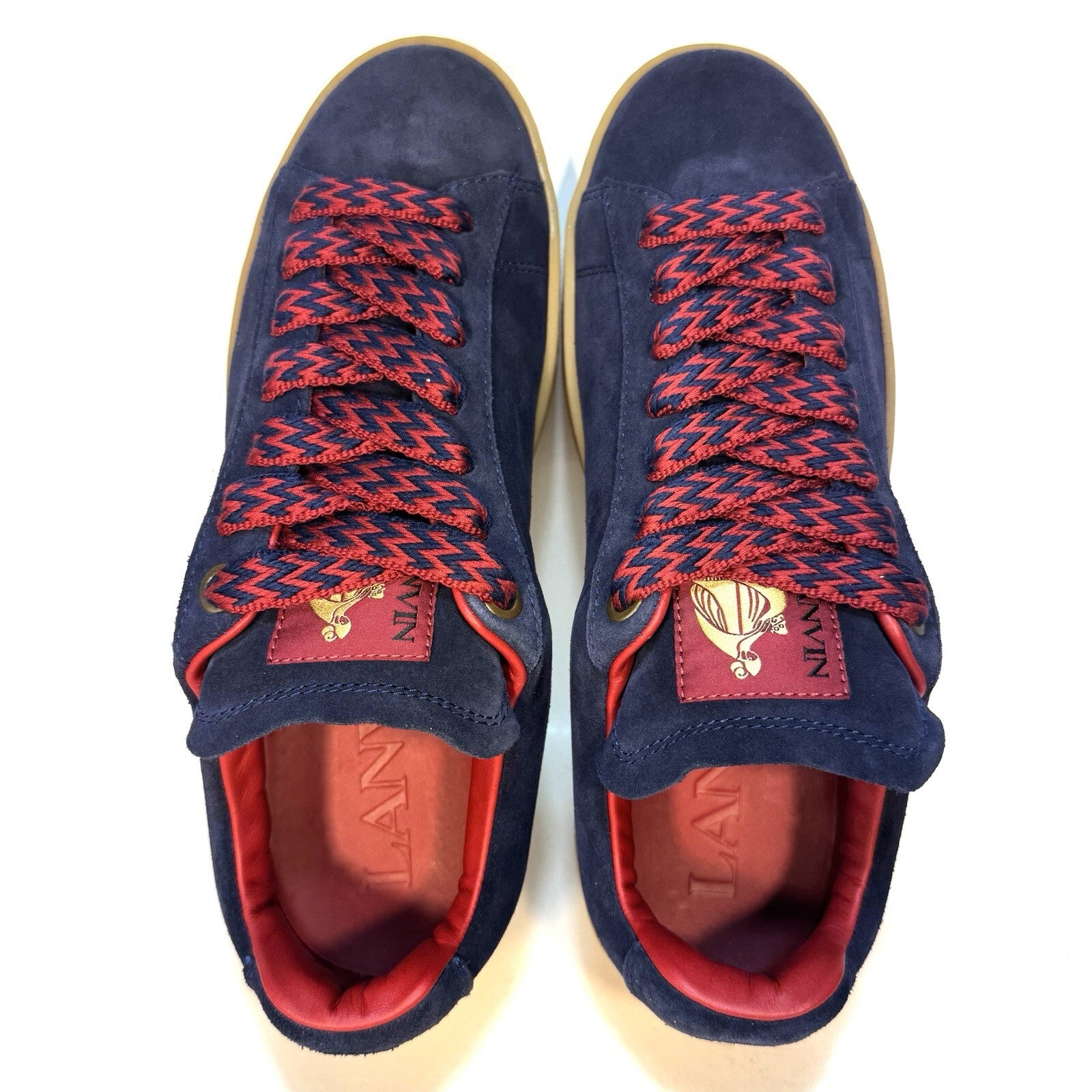 LANVIN Mens Lite Curb Suede Leather Low Top Sneakers Navy Blue (MSRP $590)