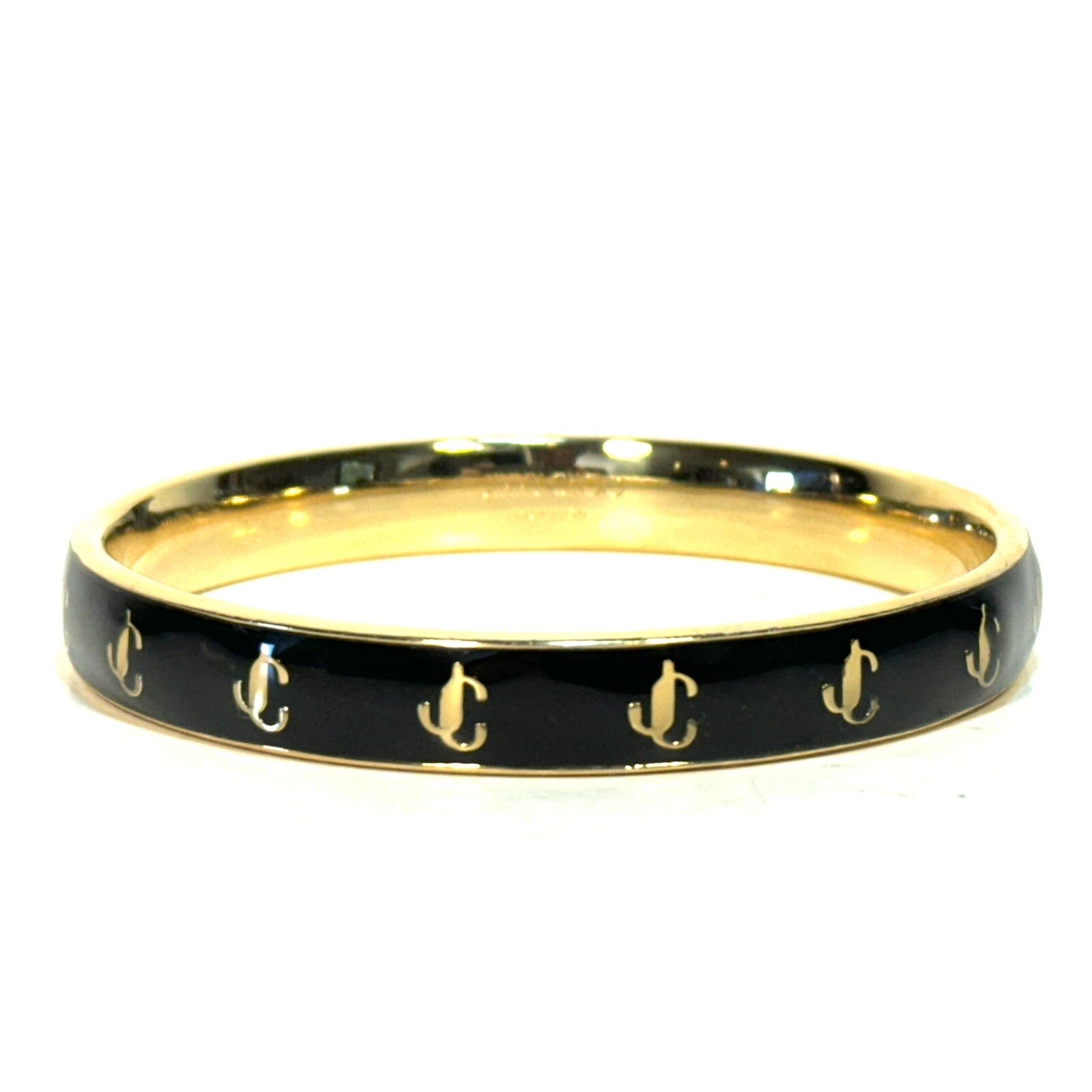 JIMMY CHOO Womens Enamel Logo Bangle Bracelet Black M (MSRP $495)