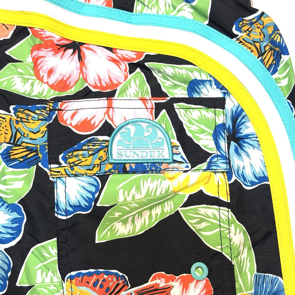 SUNDEK Mens 7in Floral Printed Board Shorts Swim Trunks Multi Black (MSRP $139)
