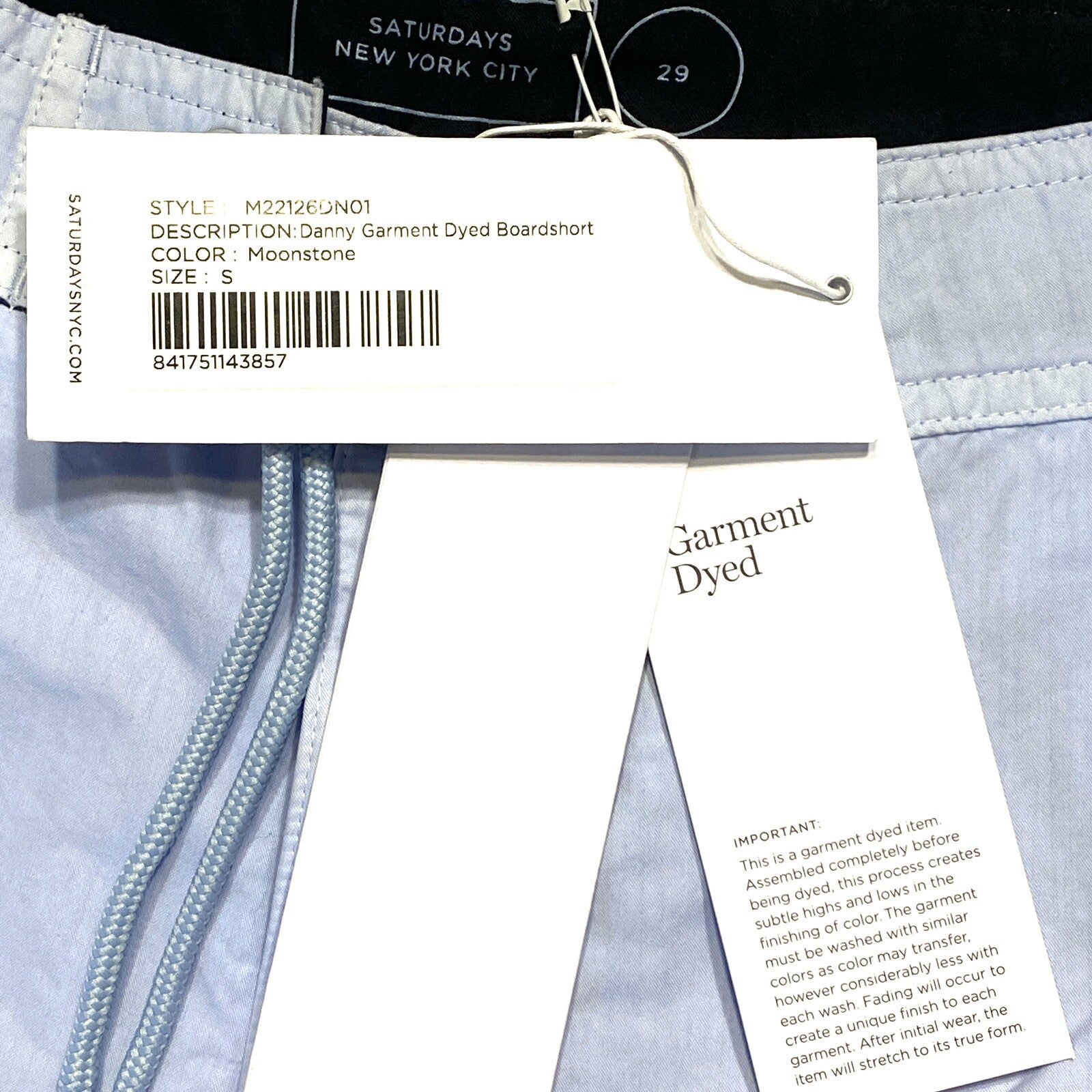 SATURDAYS NYC Mens Danny Garment Dyed Board Shorts Swim Trunks Moonstone Blue S