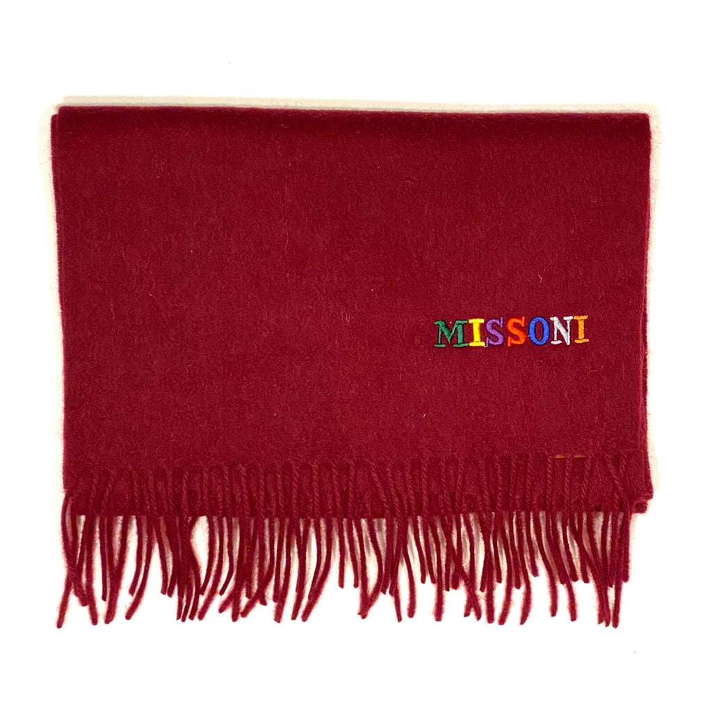 MISSONI Mens Womens Wool Fringe Scarf Multicolor Logo Black Gray Red