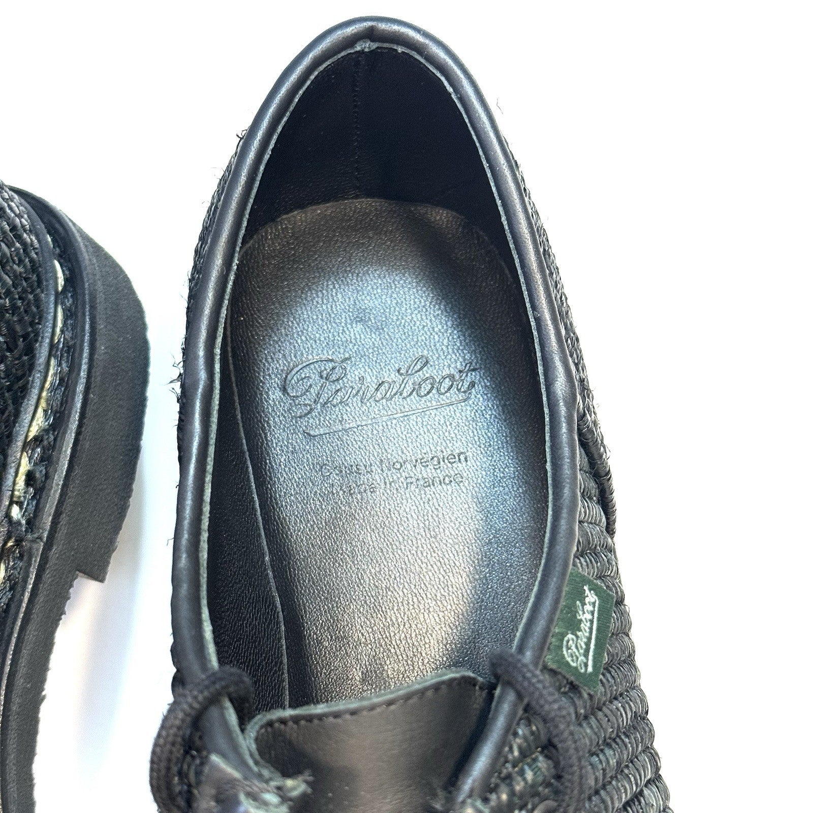 PARABOOT Mens Michael Raphia Woven Straw Leather Derby Shoes Black (MSRP $615)
