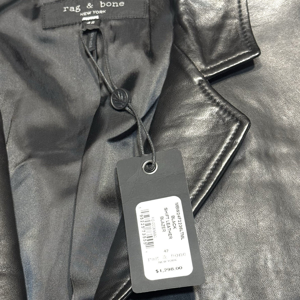 RAG & BONE Mens Shift Leather Two Button Blazer Jacket Black 42 (MSRP $1,298)