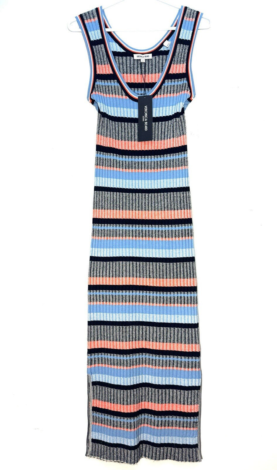 VERONICA BEARD Fabiana Stripe Knit Sleeveless Sweater Dress Blue (MSRP $448)