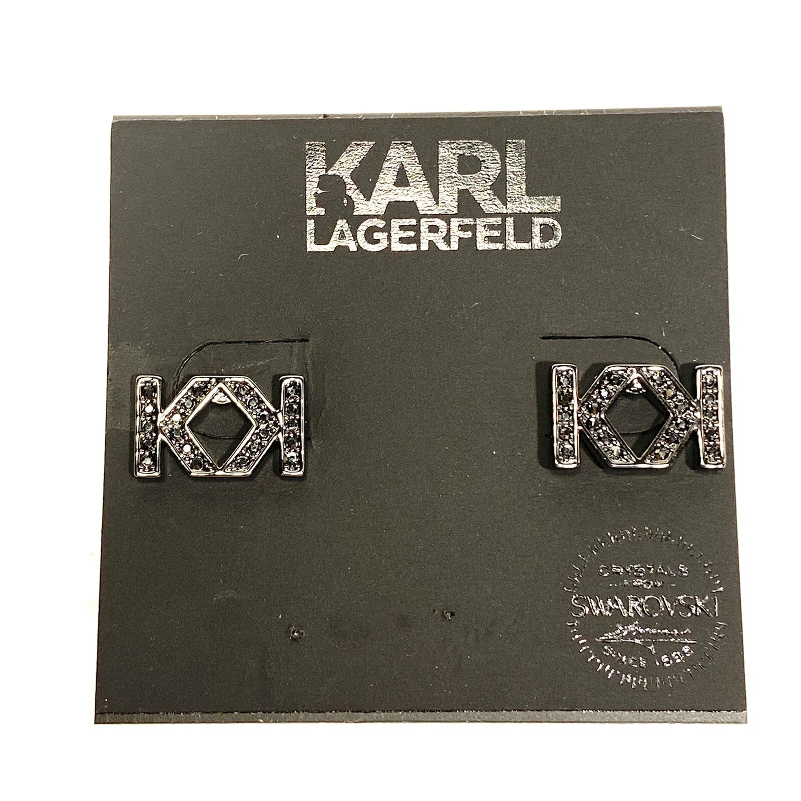 KARL LAGERFELD Swarovski Double KK Logo Post Earrings Black (MSRP $59)