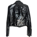BALMAIN Womens Croc Embossed Leather Motorcycle Biker Jacket Black (MSRP $4,590)