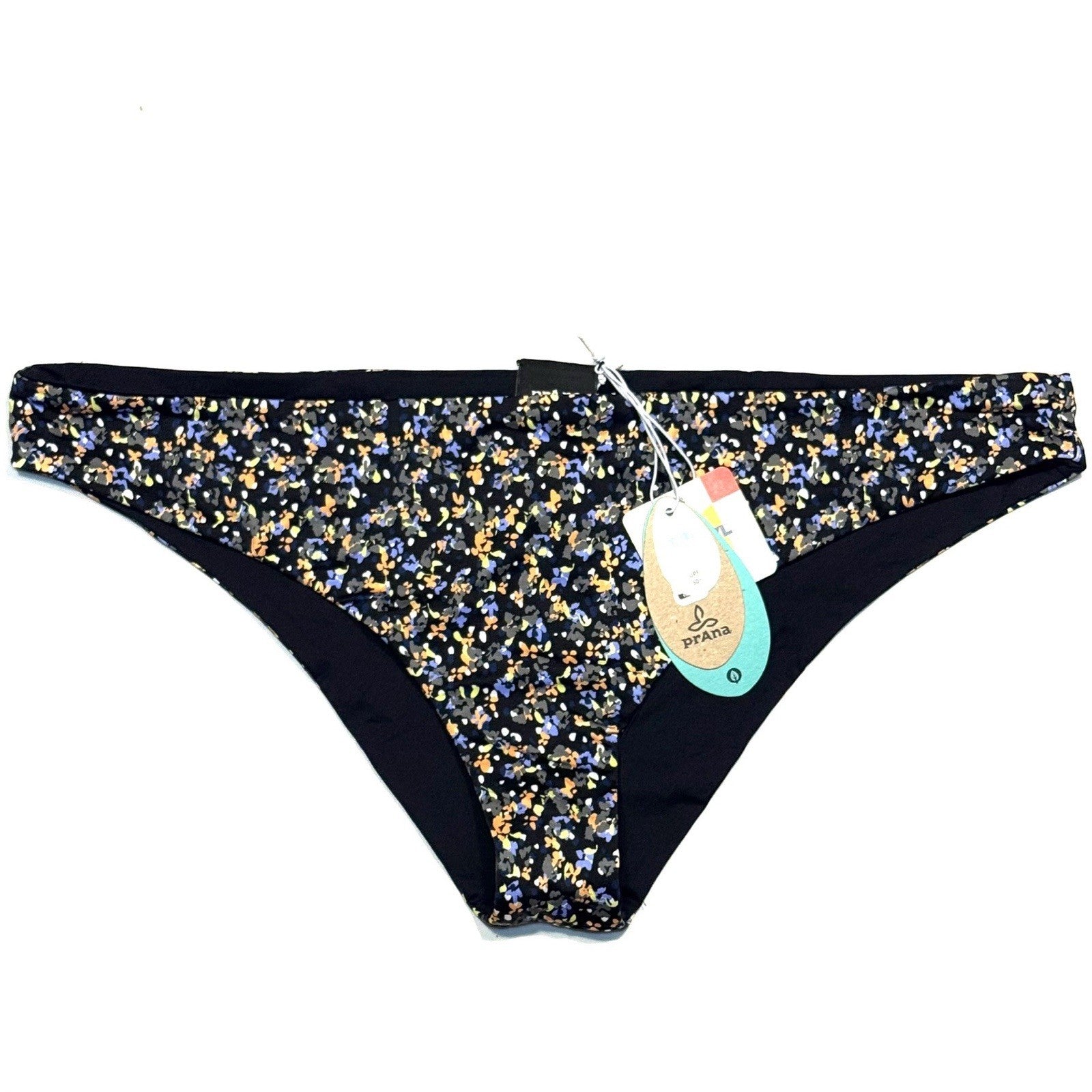 PRANA Womens Gemma Reversible Swim Bikini Bottom Black Petals (MSRP $55)