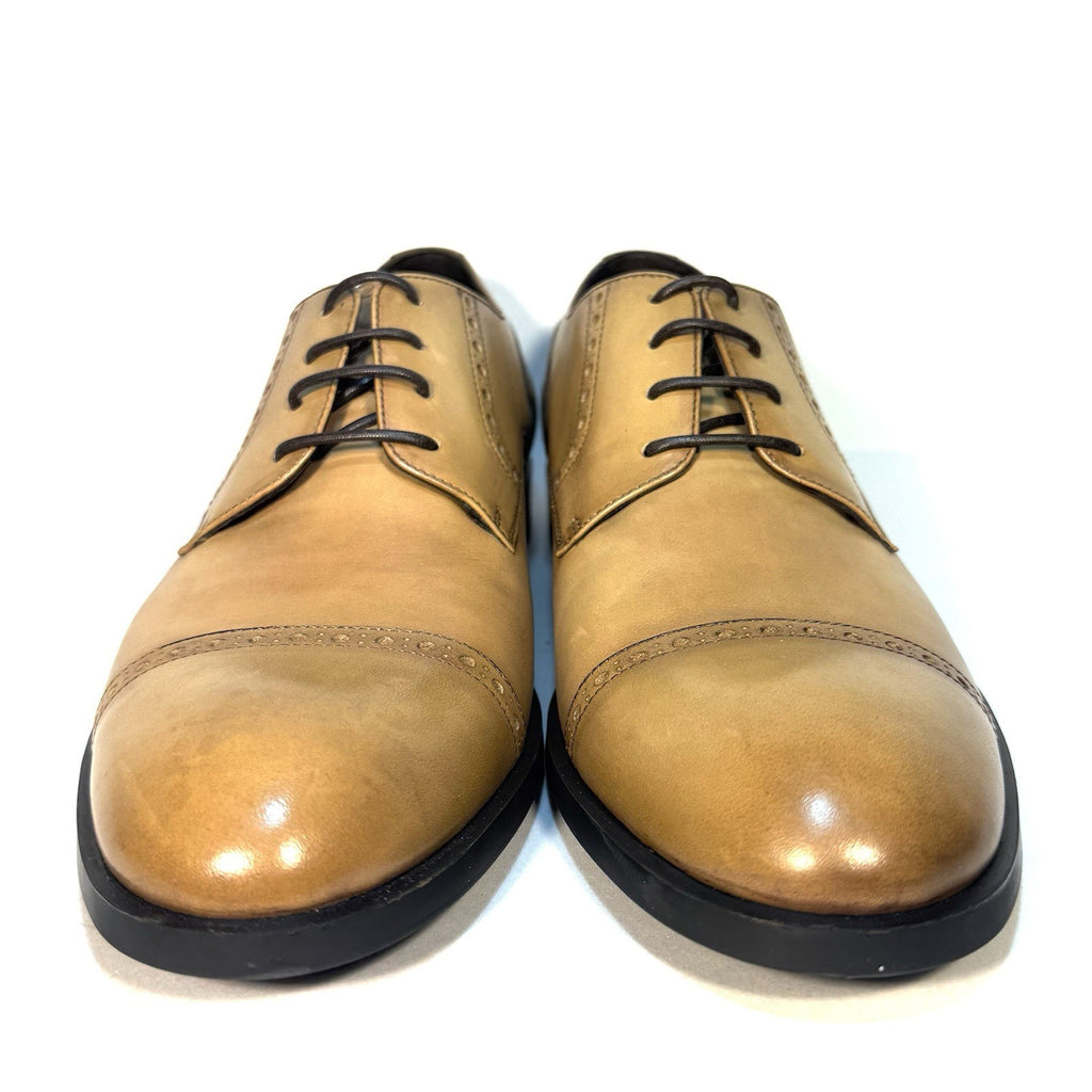 ERMENEGILDO ZEGNA Mens Siena Flex Leather Oxford Shoes Beige Tan (MSRP $760)