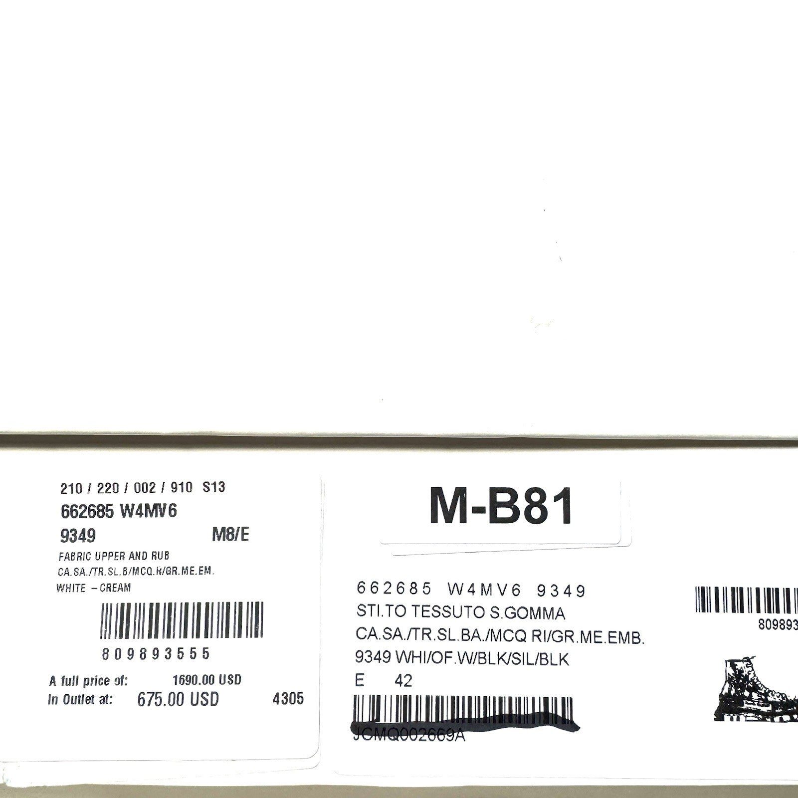 ALEXANDER MCQUEEN Mens Beaded Treadslick High Top Sneakers White 42 -MSRP $1,690