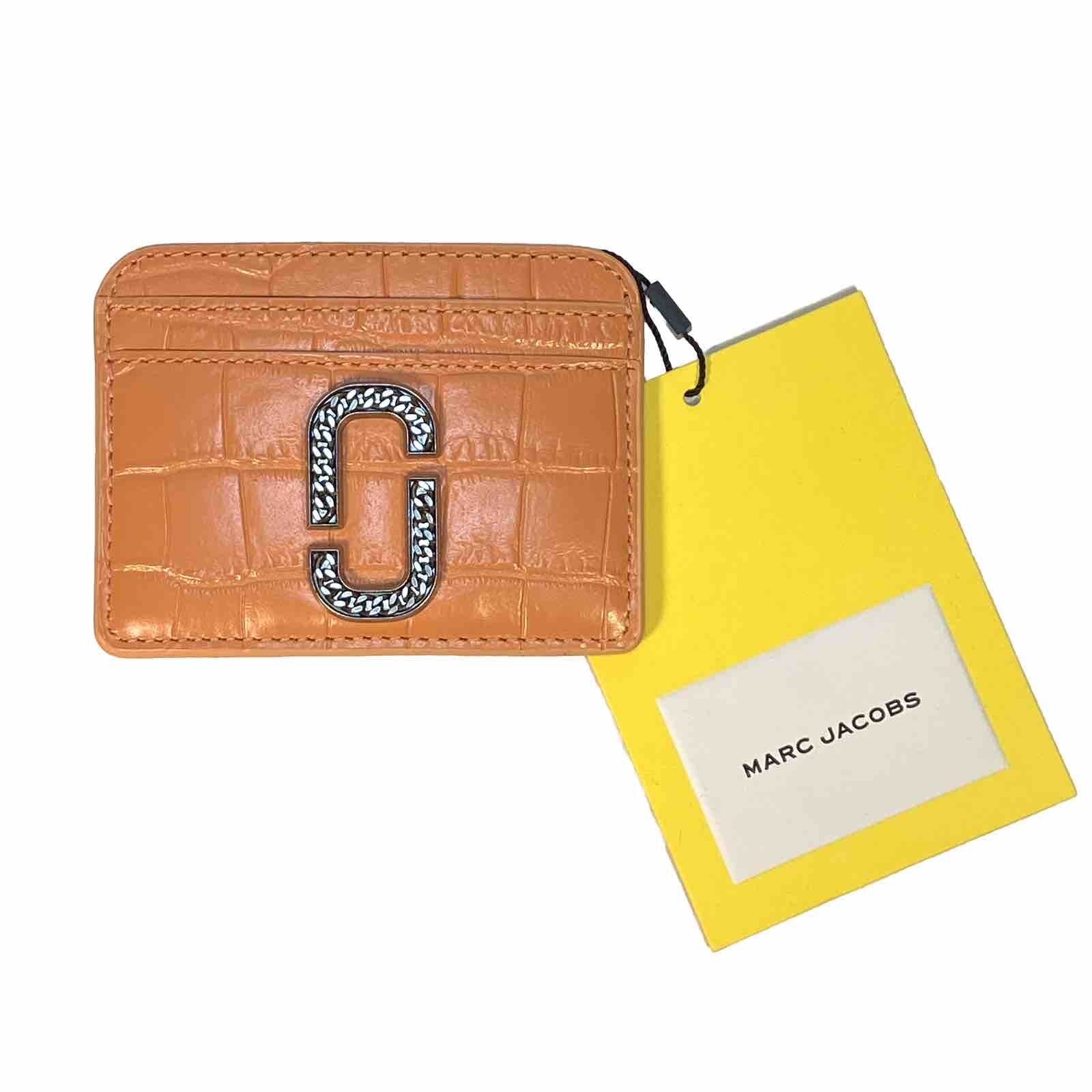 MARC JACOBS J Logo Snapshot Croc Embossed Card Case Wallet Orange (MSRP $110)