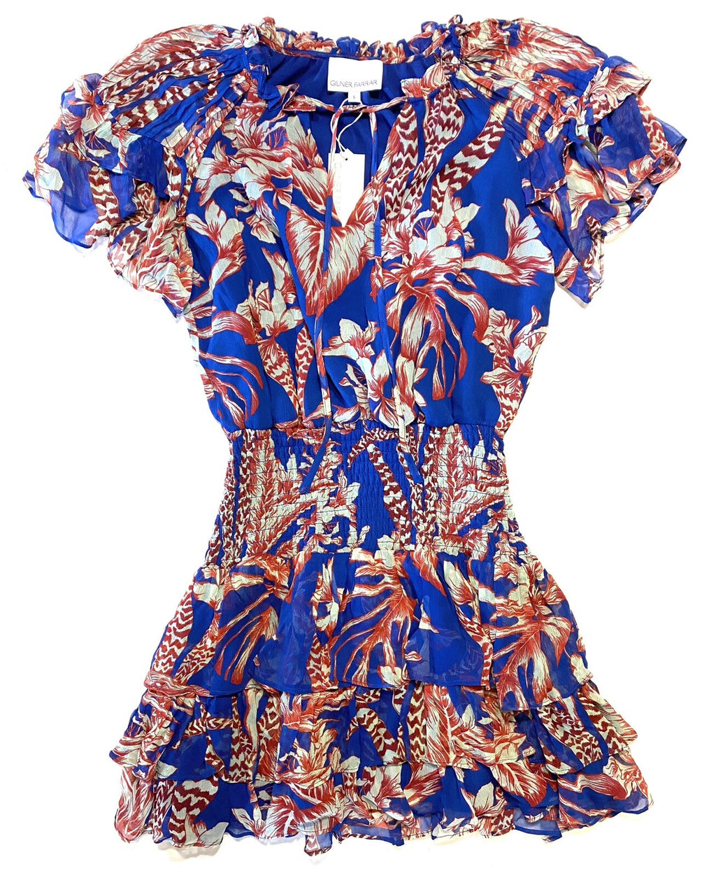 GILNER FARRAR Zoe Jungle Garden Floral Print Short Dress Blue (MSRP $295)