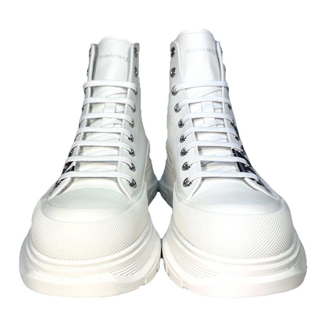 ALEXANDER MCQUEEN Mens Tread Slick Logo Hightop Sneaker Boots White (MSRP $990)