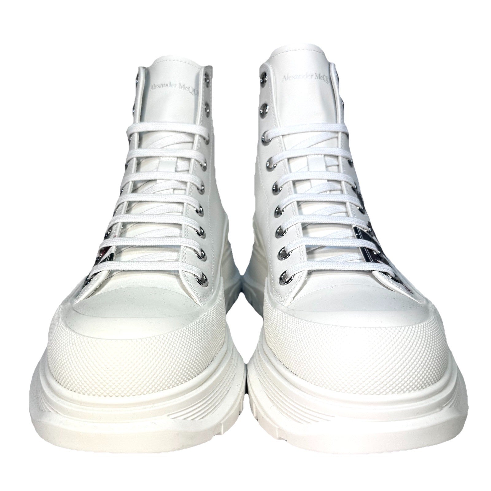 ALEXANDER MCQUEEN Mens Tread Slick Logo Hightop Sneaker Boots White (MSRP $990)