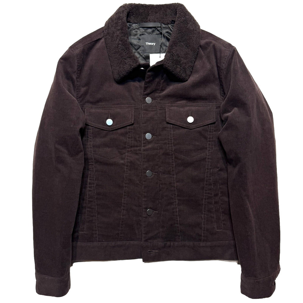THEORY Mens Neil Corduroy Shearling Collar Trucker Jacket Mink Brown (MSRP $595)