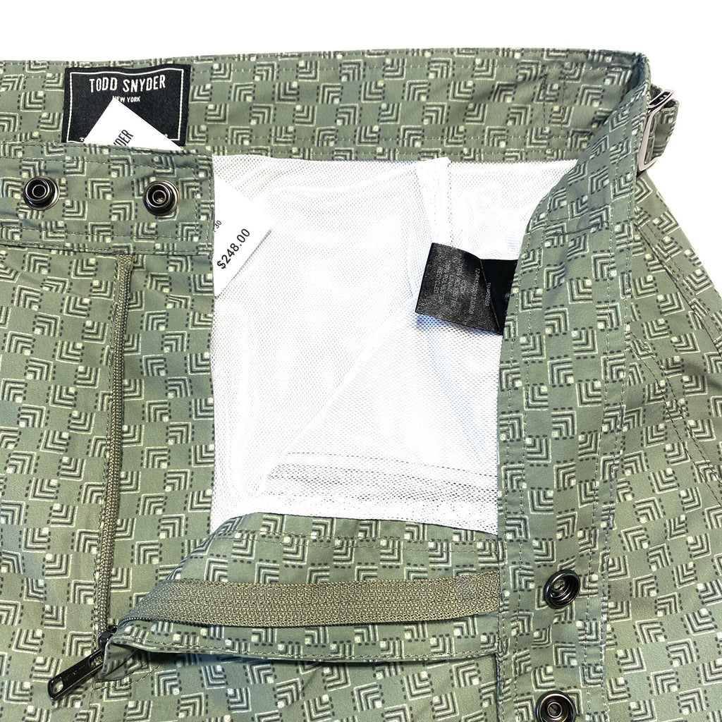 TODD SNYDER Mens 7in Geometric Tailored Swim Shorts Trunks Green (MSRP $248)