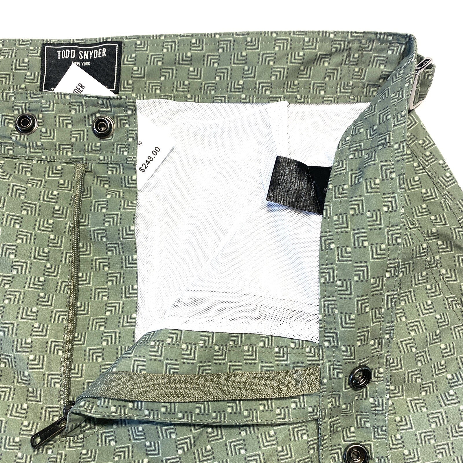 TODD SNYDER Mens 7in Geometric Tailored Swim Shorts Trunks Green (MSRP $248)