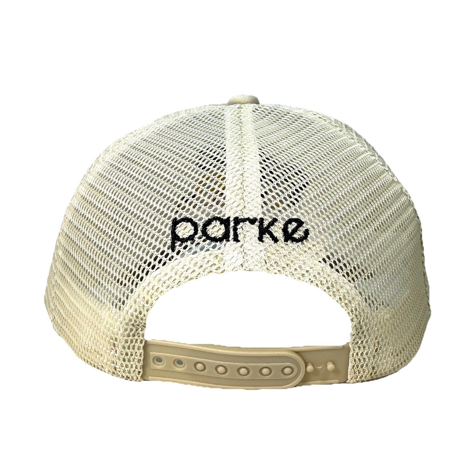 PARKE Womens NYC Taxi Cab Logo Embroidered Snapback Mesh Trucker Hat Beige