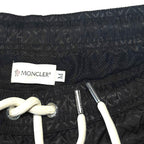 MONCLER Mens Satin Jacquard Logo Swim Trunks Shorts Black M (MSRP $530)
