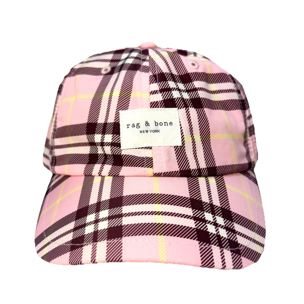 RAG & BONE Addison Recycled Polyester Baseball Cap Hat Plaid Pink (MSRP $95)