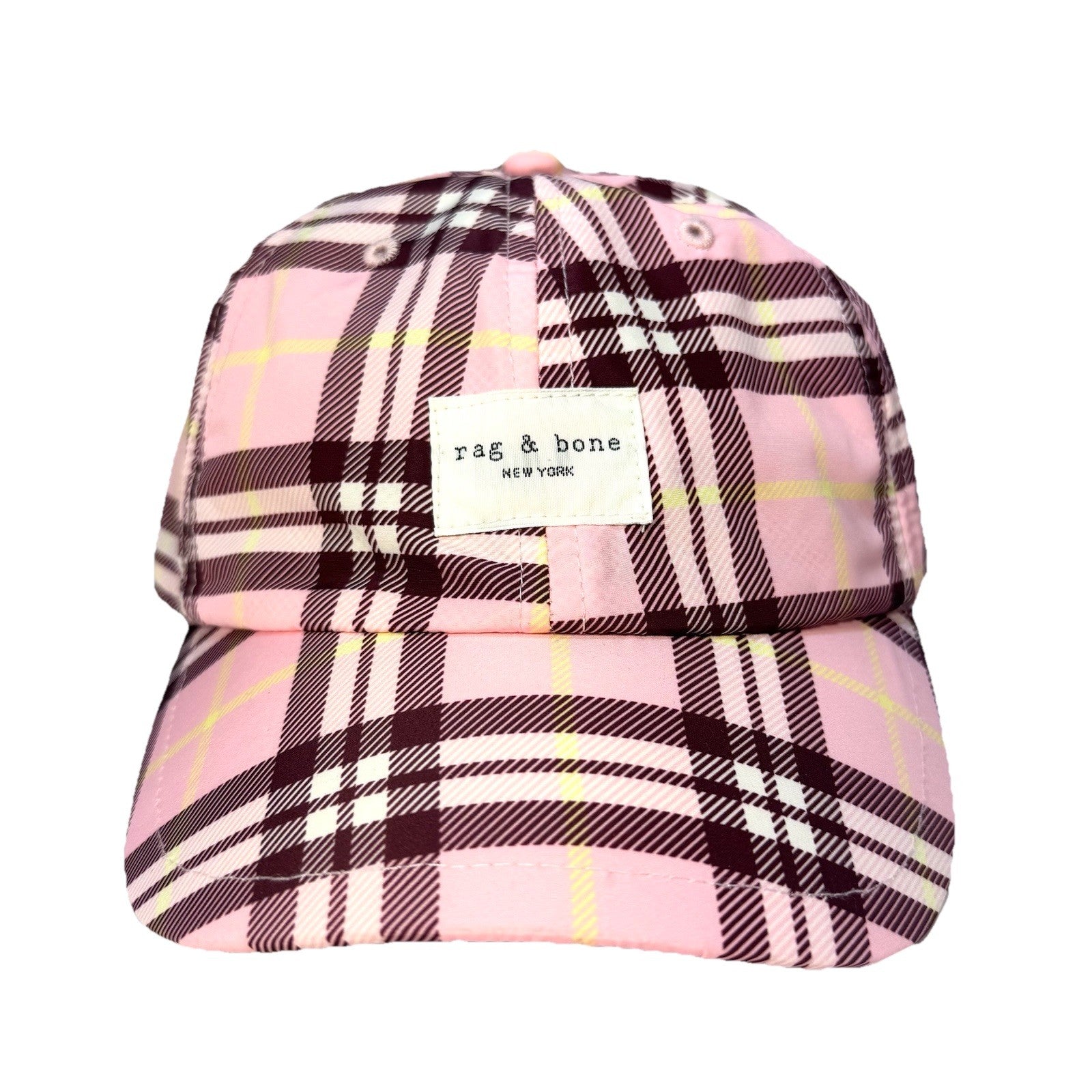 RAG & BONE Addison Recycled Polyester Baseball Cap Hat Plaid Pink (MSRP $95)