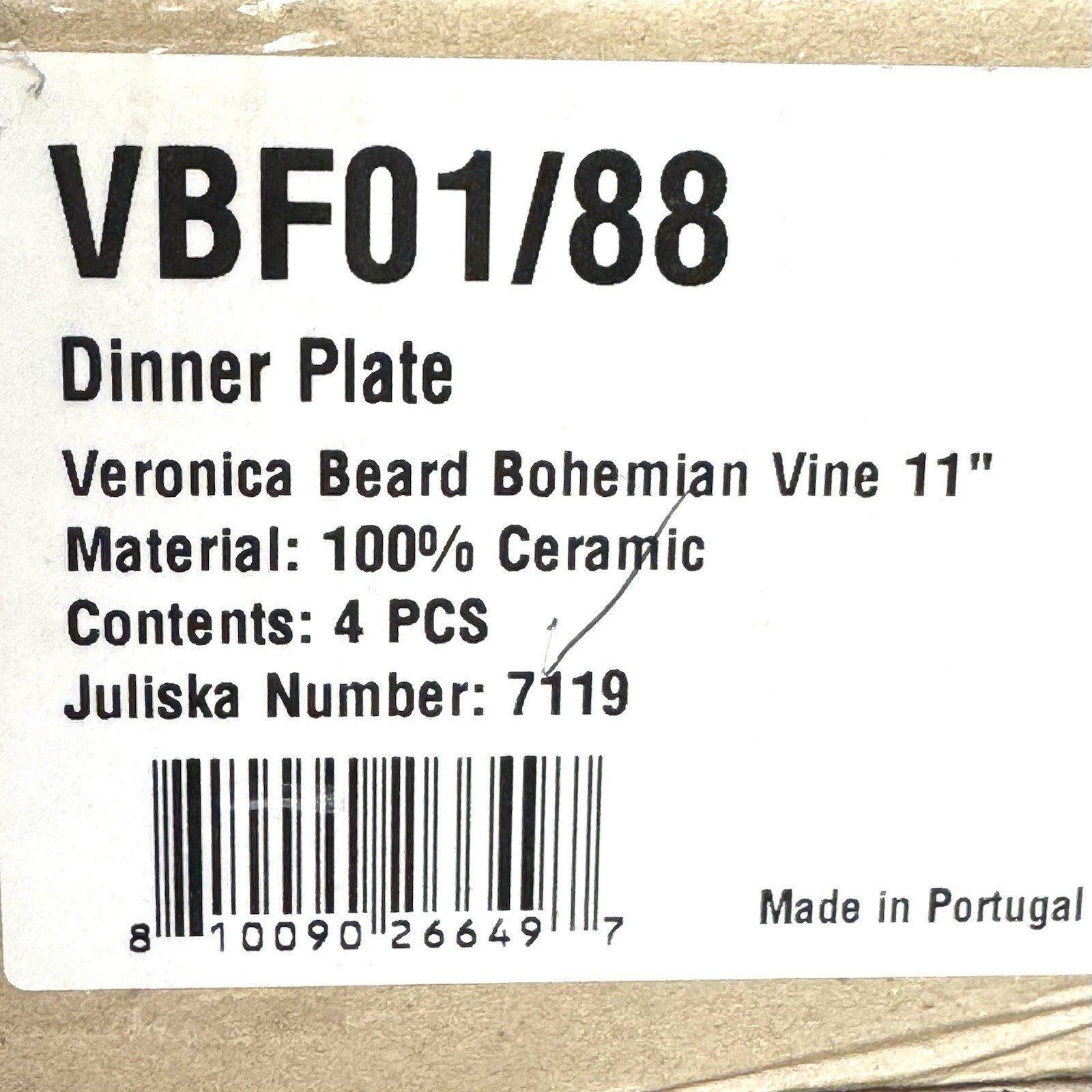 JULISKA x Veronica Beard Bohemian Vine 11" Dinner Plate Set for 4 (MSRP $232)