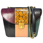 VERONICA BEARD Snakeskin Double Link Flap Bag Mutli Patch Cognac (MSRP $1,098)