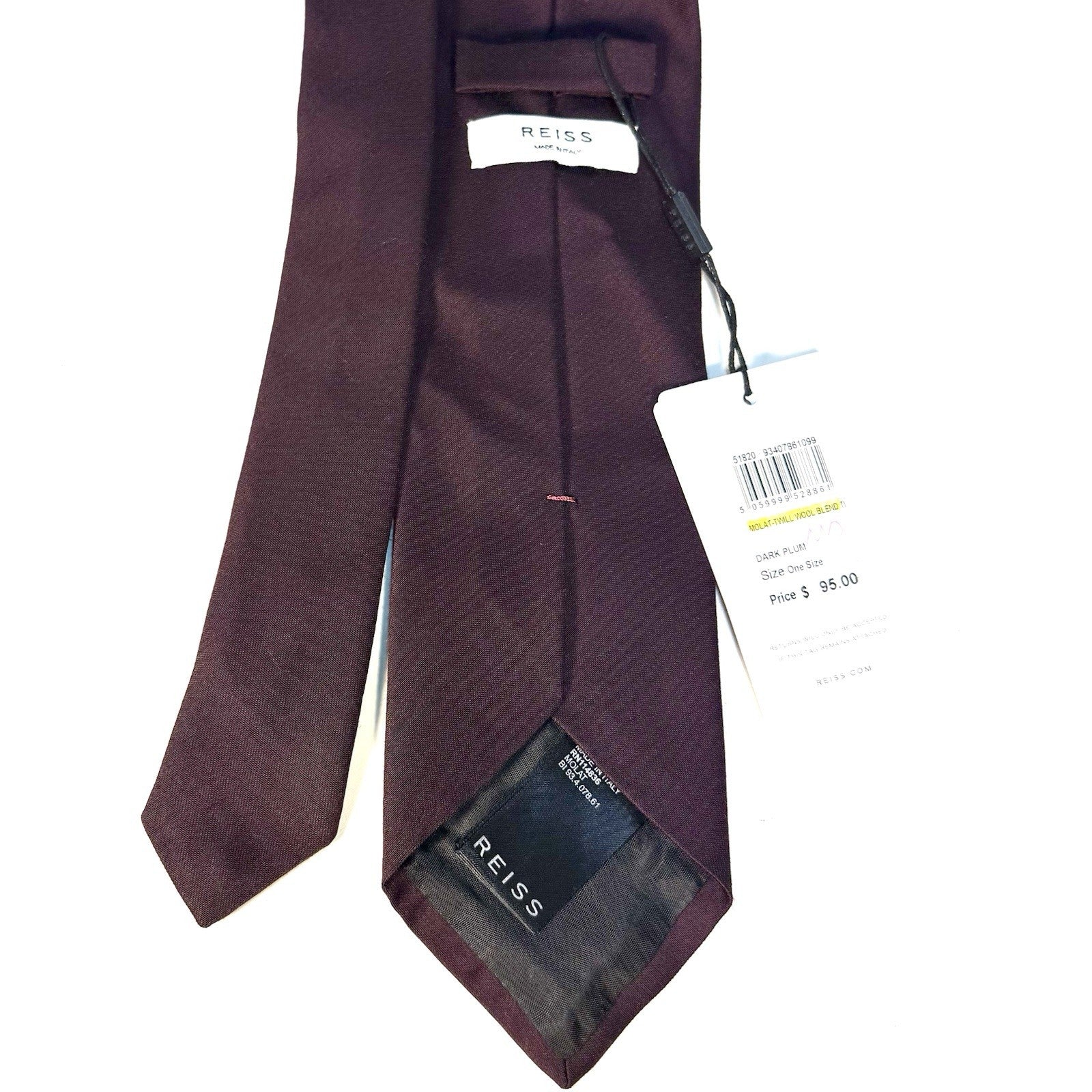 REISS Mens Molat Wool Blend Twill Neck Tie Dark Plum Burgundy (MSRP $95)