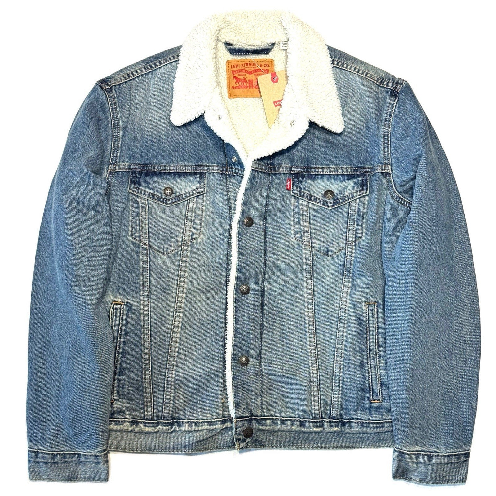 LEVIS Mens Recycled Sherpa Jacket Denim Jean Trucker Jacket Light Blue
