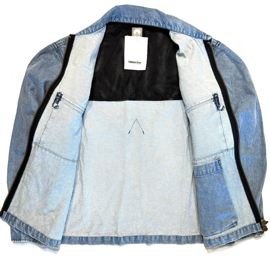 18 EAST Mens Zip Bellows Denim Coach's Jacket Light Blue (MSRP $248)