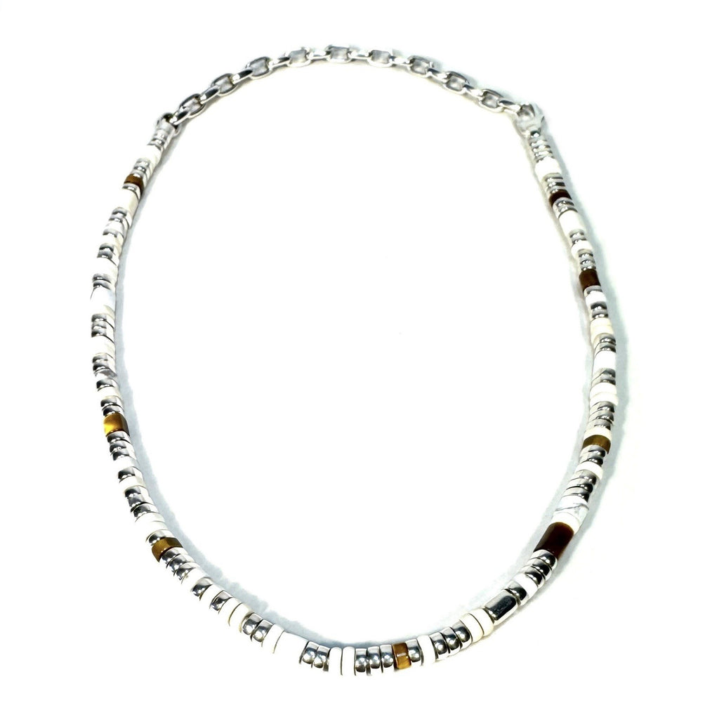 JOHN HARDY Mens .925 Silver 5mm Colorblock Tiger Eye Howlite Choker Necklace