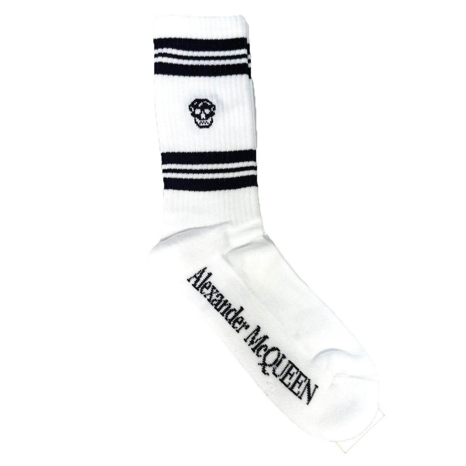 ALEXANDER MCQUEEN Mens Skull Logo Stripe Socks White M (MSRP $110)