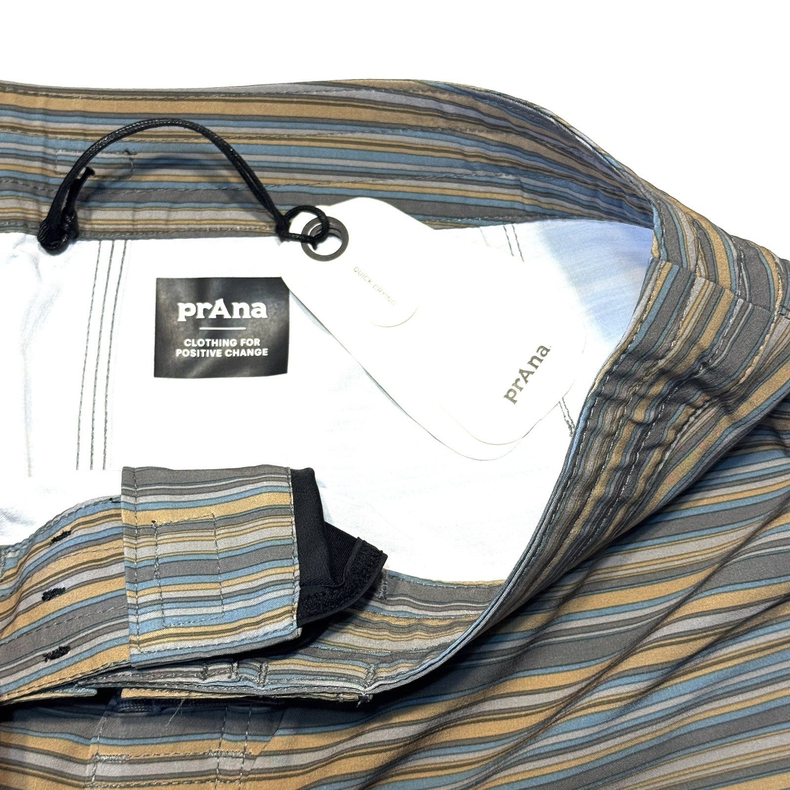 PRANA Mens 7in Fenton Board Shorts Swim Trunks Flint Stripe Grey 30 (MSRP $65)