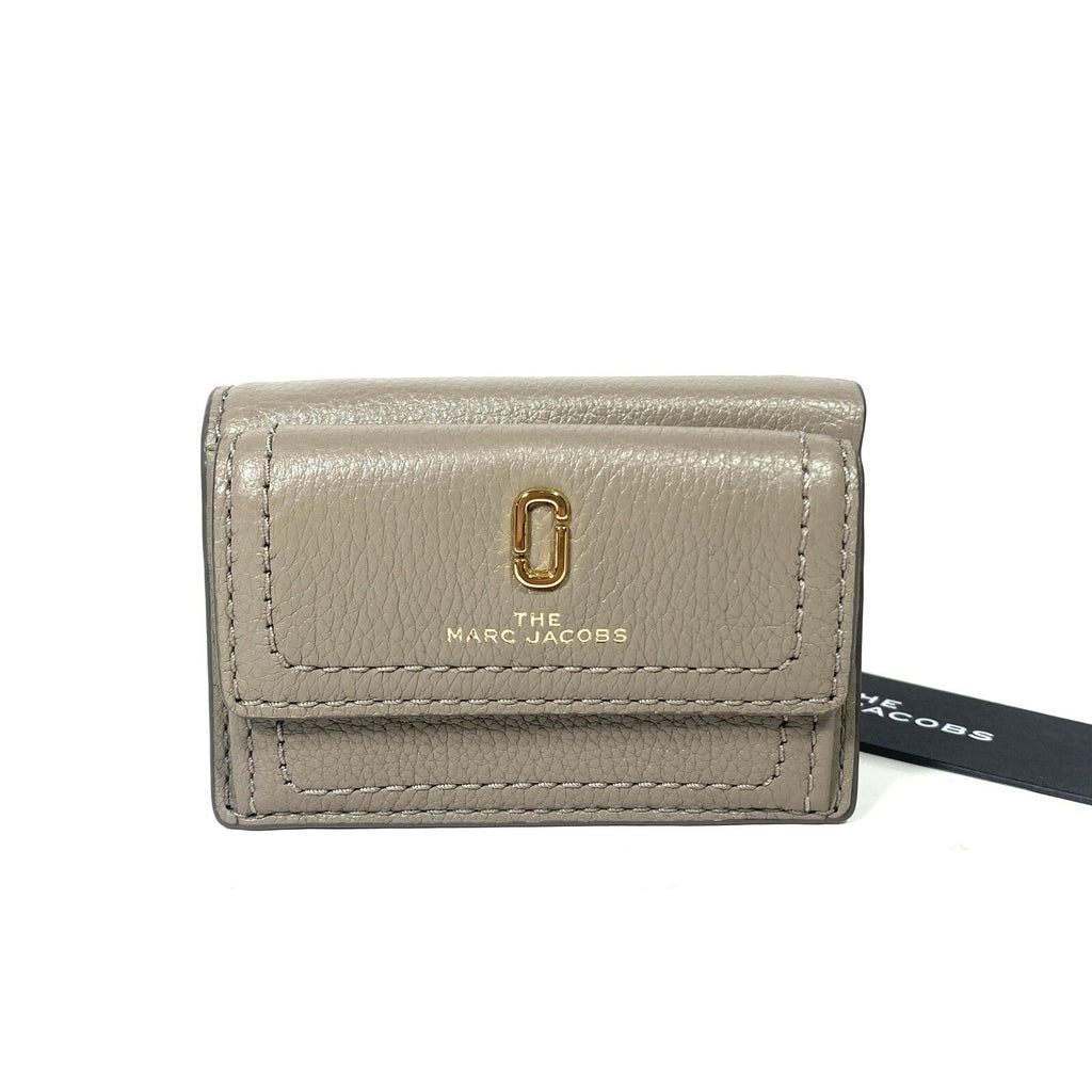 MARC JACOBS J Logo Leather Trifold Snap Mini Wallet Cement Grey (MSRP $125)
