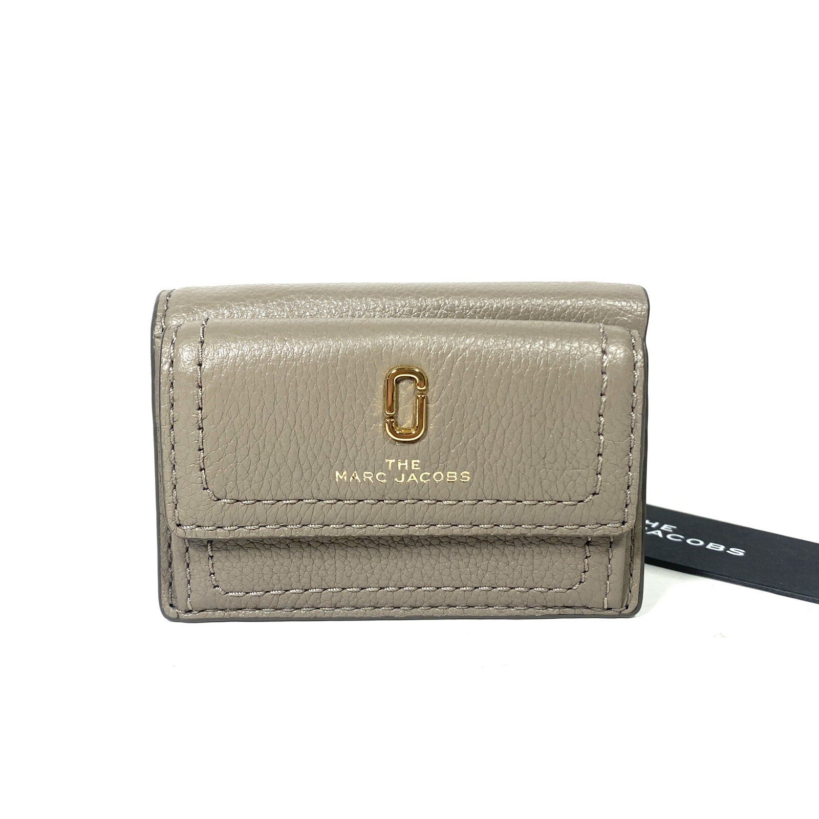 MARC JACOBS J Logo Leather Trifold Snap Mini Wallet Cement Grey (MSRP $125)