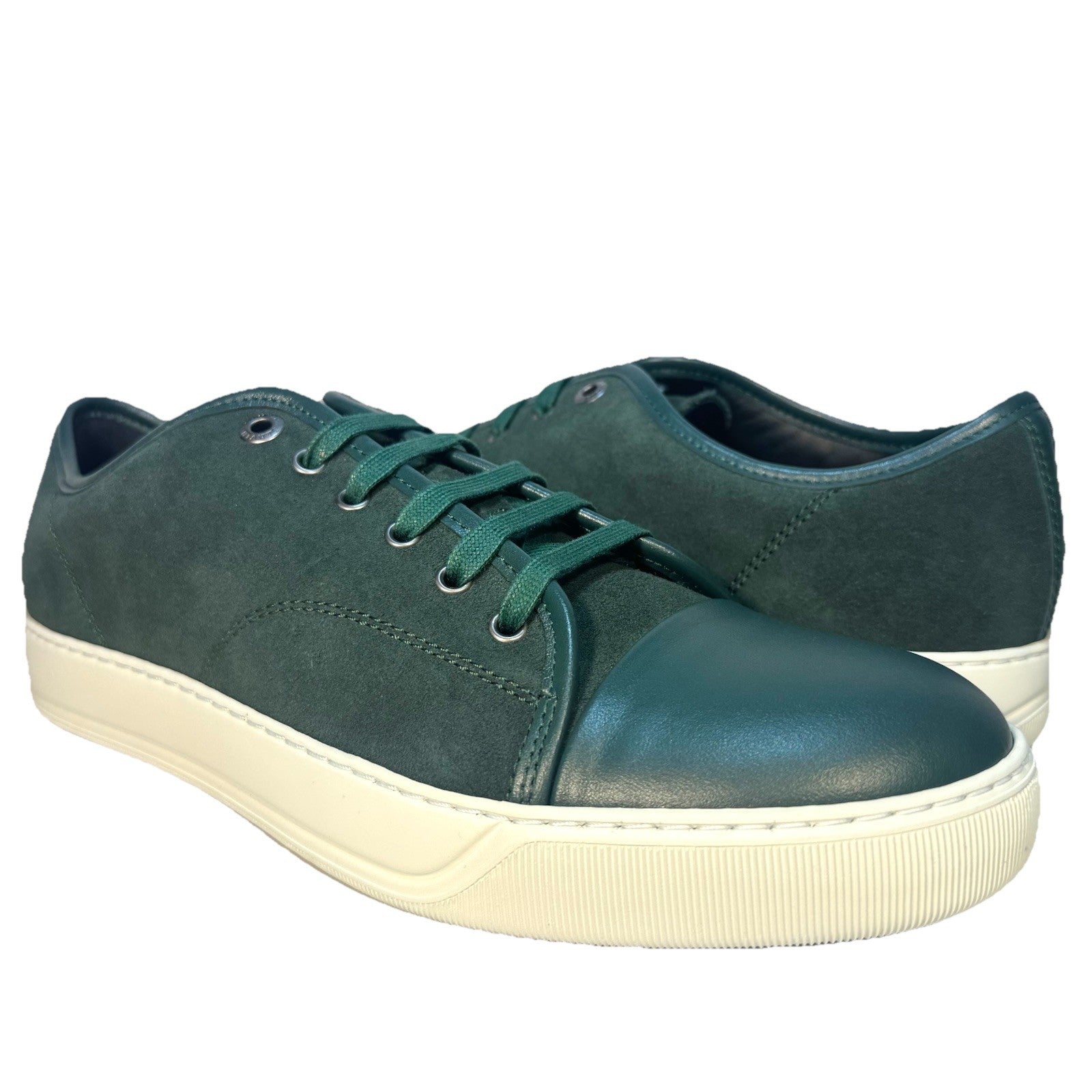 LANVIN Mens DDB1 Cap Toe Suede Leather Low Top Sneakers Ranger Green (MSRP $590)