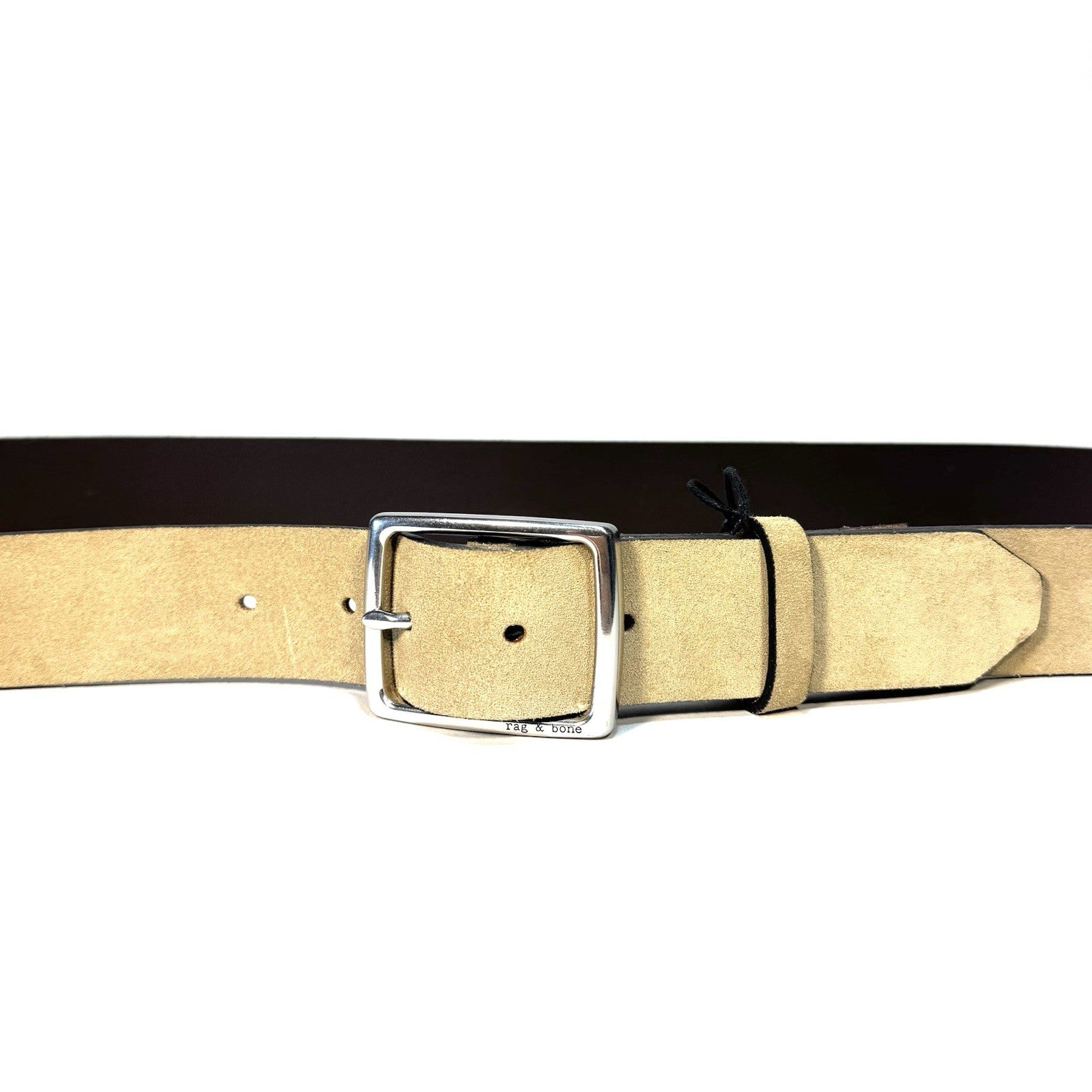 RAG & BONE Mens Rugged Suede Leather Belt Light Sand Beige (MSRP $198)