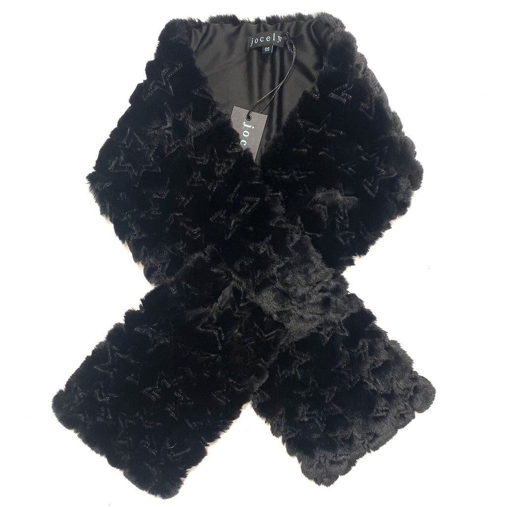 JOCELYN Womens Faux Fur Stars Long Scarf Black (MSRP $125)