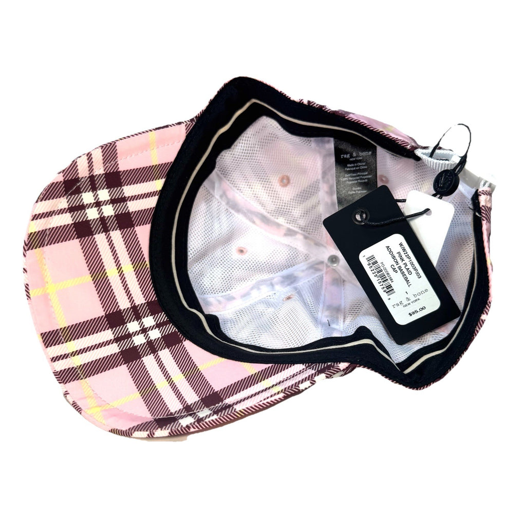 RAG & BONE Addison Recycled Polyester Baseball Cap Hat Plaid Pink (MSRP $95)