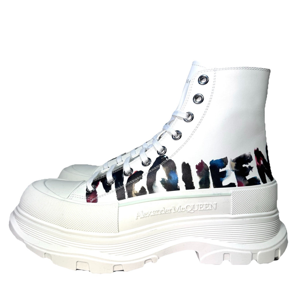 ALEXANDER MCQUEEN Mens Tread Slick Logo Hightop Sneaker Boots White (MSRP $990)