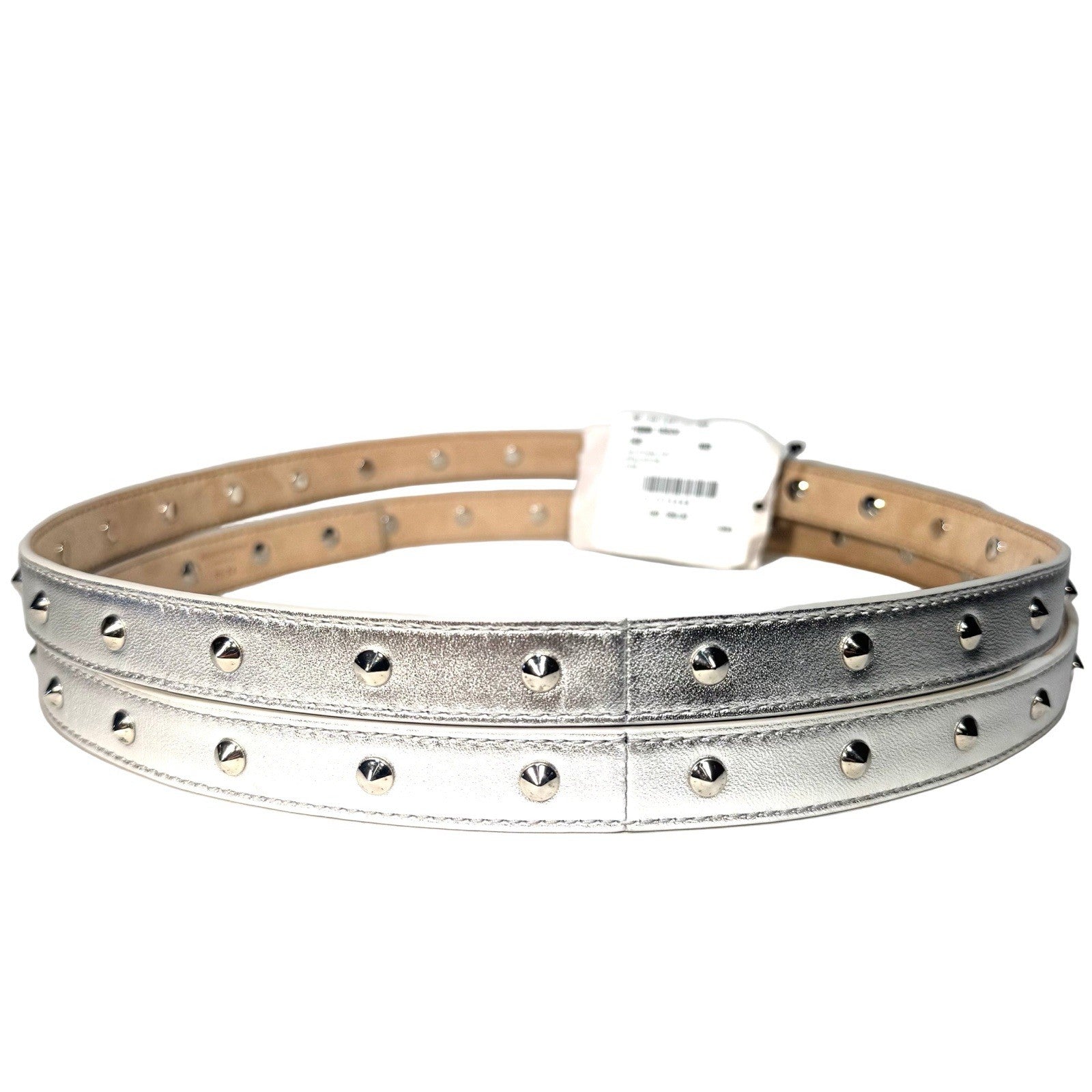 ALEXANDER MCQUEEN Womens Leather Thin Studded Double Belt Silver (MSRP $1,390)