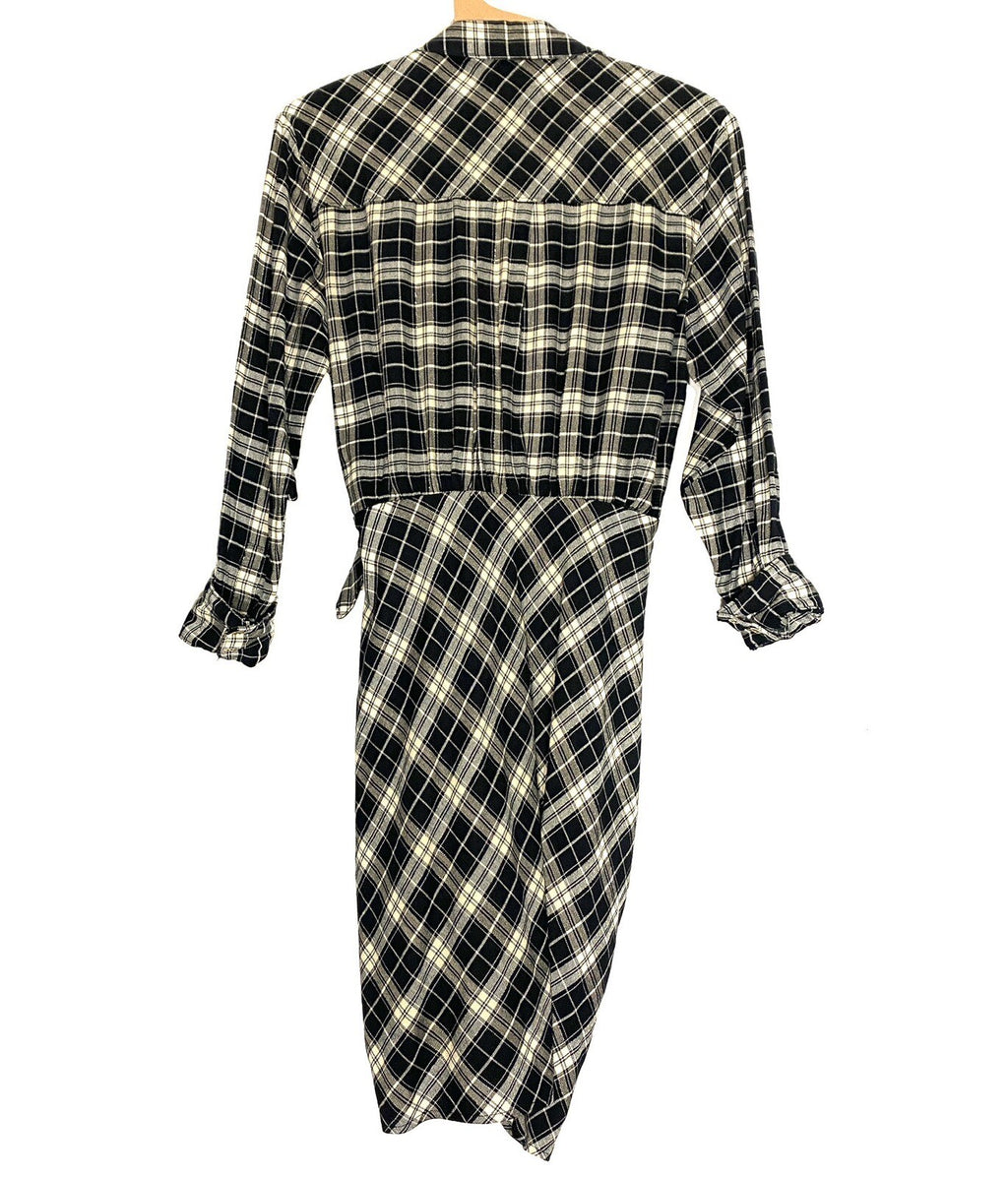 VERONICA BEARD Sierra Plaid Flannel Ruched Shirt Dress Black (MSRP $498)