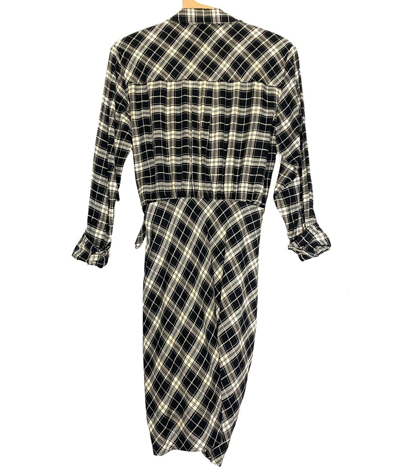 VERONICA BEARD Sierra Plaid Flannel Ruched Shirt Dress Black (MSRP $498)