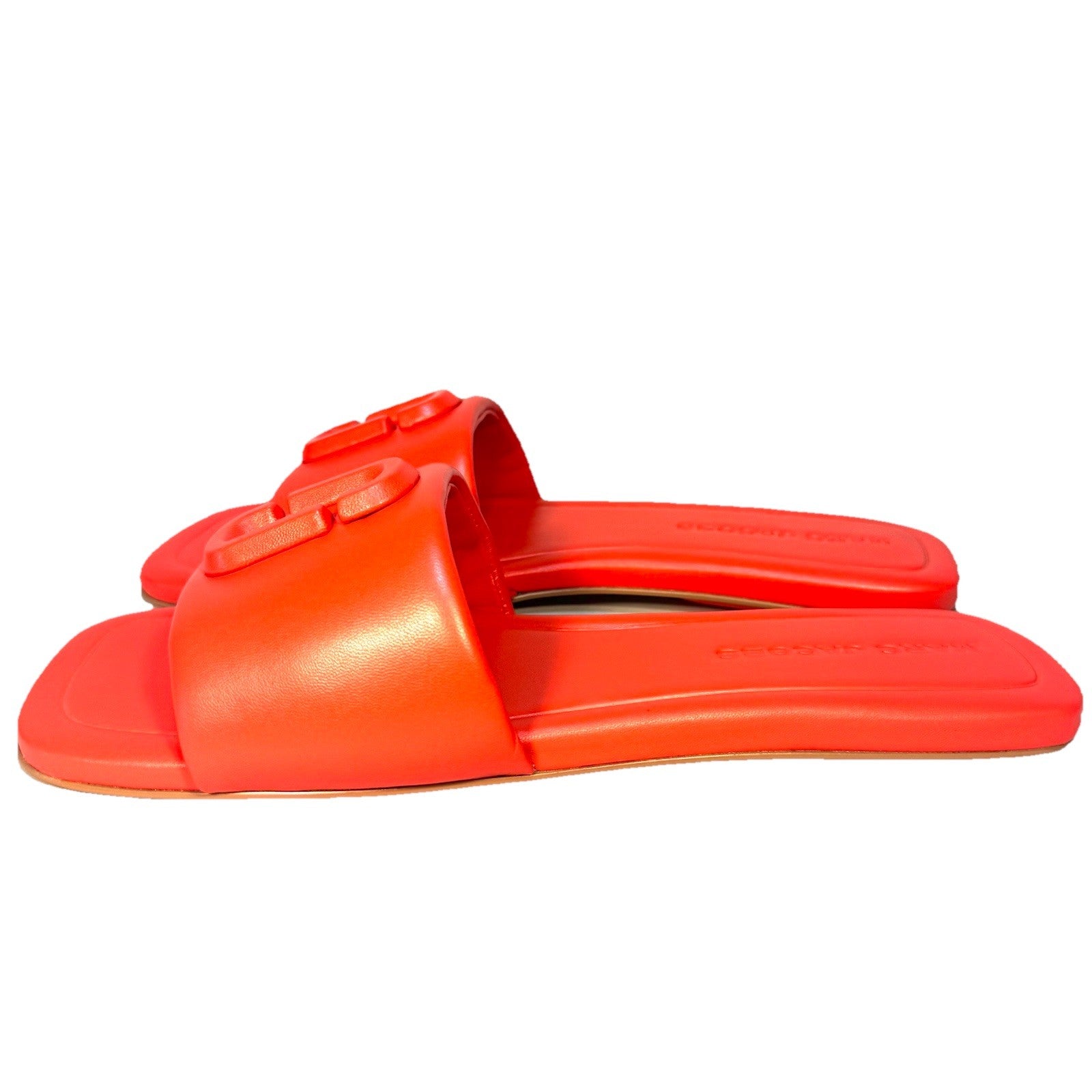 MARC JACOBS Womens J Logo Leather Slide Sandals Electric Orange 10 (MSRP $250)