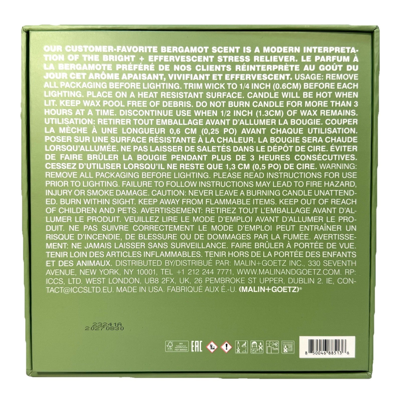 MALIN + GOETZ Bergamot Scented 3 Wick Grand Super Candle 27oz 780g (MSRP $165)