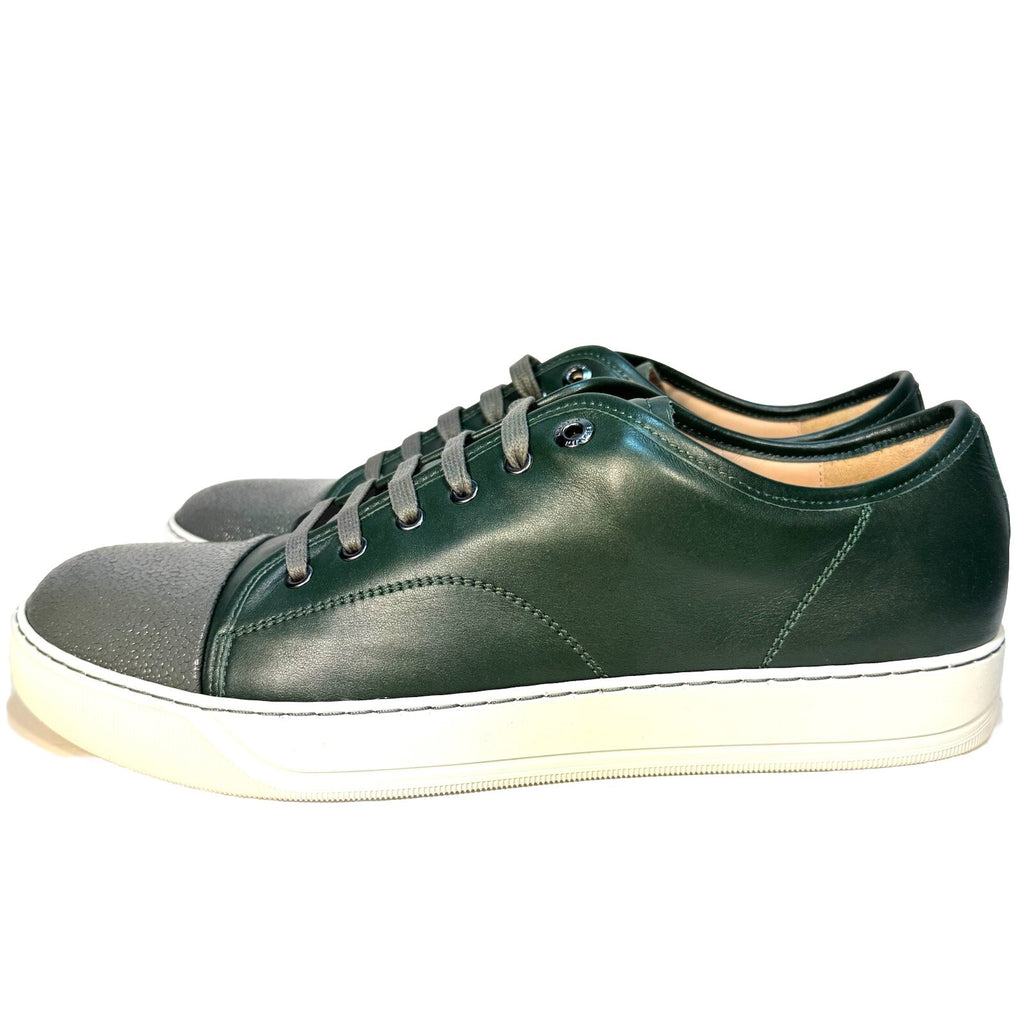 LANVIN Mens DDB1 Basket Cap Toe Leather Low Top Sneakers Green (MSRP $590)