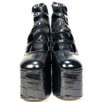 MARC JACOBS The Kiki Ankle Platform Croc Embossed Boots Black (MSRP $550)