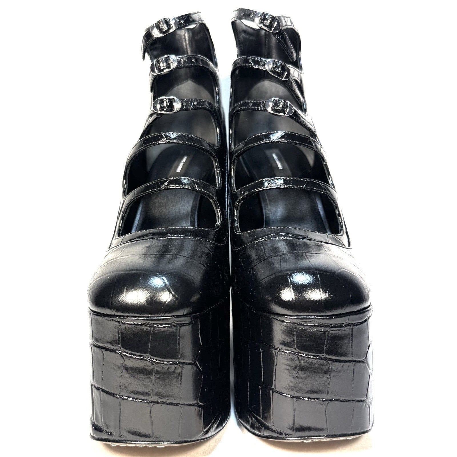 MARC JACOBS The Kiki Ankle Platform Croc Embossed Boots Black (MSRP $550)