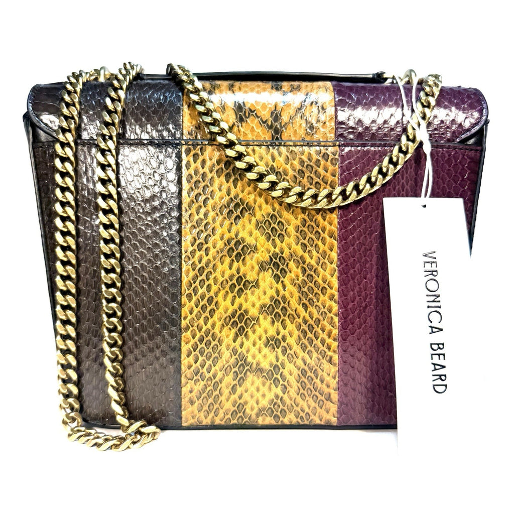 VERONICA BEARD Snakeskin Double Link Flap Bag Mutli Patch Cognac (MSRP $1,098)