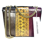 VERONICA BEARD Snakeskin Double Link Flap Bag Mutli Patch Cognac (MSRP $1,098)